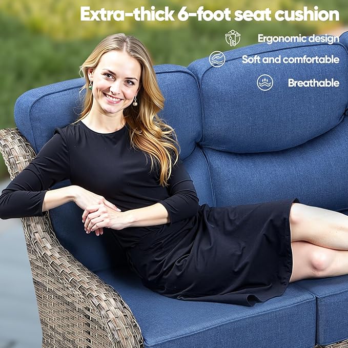 Swivel Patio Chairs sofa Set of 6 - 6" Thick Cushion - Wicker Outdoor Swivel Rocker Patio Chair ,Sofa/Glass coffee - Photo 9