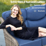 Swivel Patio Chairs sofa Set of 6 - 6" Thick Cushion - Wicker Outdoor Swivel Rocker Patio Chair ,Sofa/Glass coffee - Photo 9
