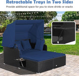 LDAILY Moccha Outdoor Daybed with Retractable Canopy, Wicker Cabana with 2 Side Tables & Soft Cushions - Photo 6
