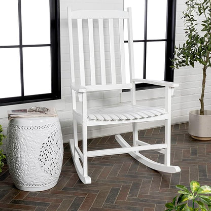 JONATHAN Y RCK300C Seagrove Farmhouse Classic Slat-Back 350-LBS Support Acacia Wood Outdoor Rocking Chair Traditional, Coastal, Cottage, Vintage, Shabby Chic, White