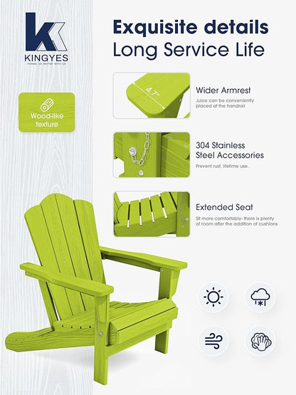 KINGYES Folding Adirondack Chair Set of 8, HDPE All-Weather Folding Adirondack Chair, Apple