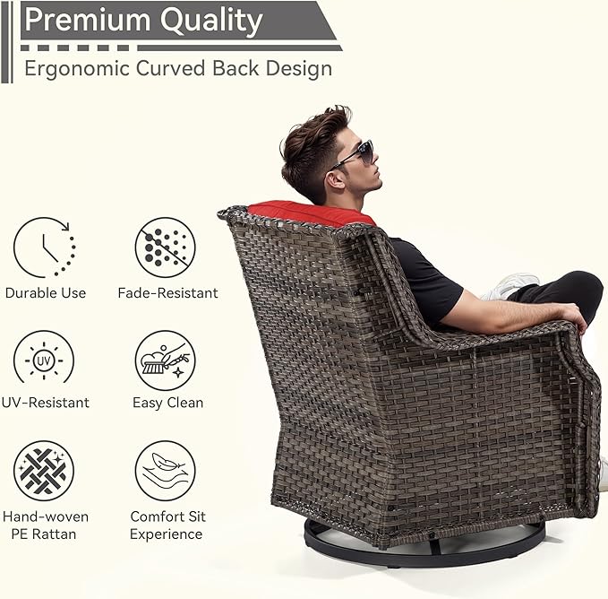 3 Piece Patio Furniture Set, 2-Seater Loveseat and 2 Swivel Glider Chairs Outdoors - Photo 3