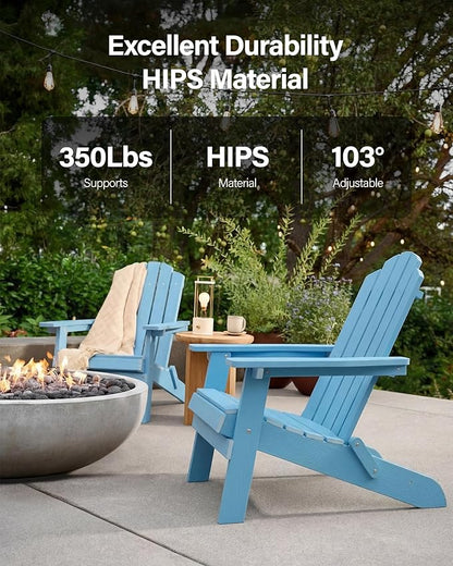 MXIMU Folding Adirondack Chair for Outdoor: Easy to Assemble and Comfortable Adirondack Chairs Set of 2 - All Weather Composite Plastic Chair for Outside Fire Pit Patio Lawn Garden Backyard Use(Blue)