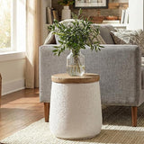 COSIEST Drum End Table Cylinder Shaped Concrete Side Table Faux-Wood Top - Photo 4