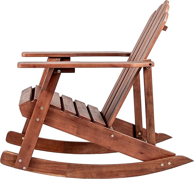 Eyely PTA1000C Harvey Outdoor Patio Classic Acacia Wood Adirondack Rocking Chair, Dark Brown for Bohemian, Classic, Country, Cottage, Farmhouse, Rustic