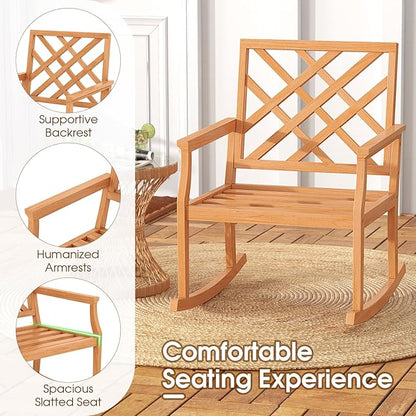 Tangkula Teak Wood Rocking Chair, Oversized Porch Rocker with Backrest and Slatted Seat, Outdoor Rocker Chair for Patio, Backyard and Lawn, 330 LBS Weight Capacity (2, 32 x 28 x 35 Inch)