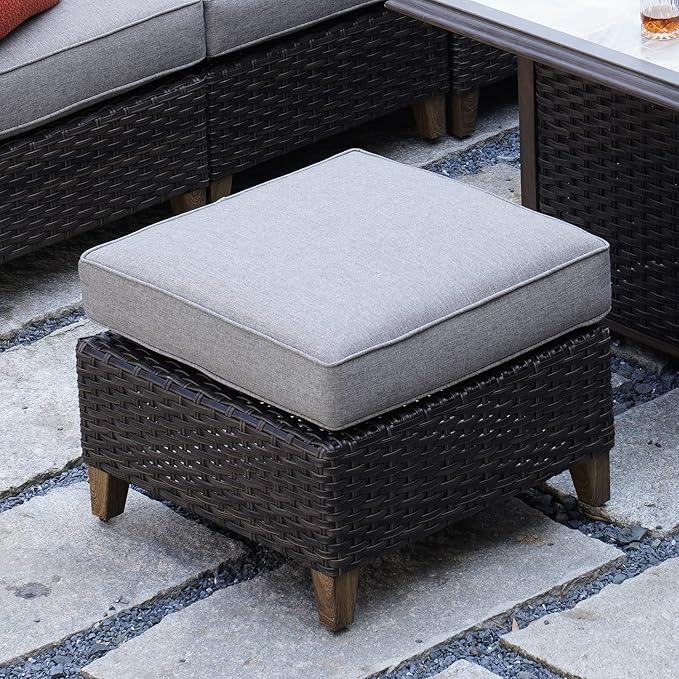 Grand patio Outdoor Furniture, Patio Wicker Sectional Sofa Modular Furniture Set Single Sofa with Thick Cushions for Deck Porch Poolside Garden (Ottoman)