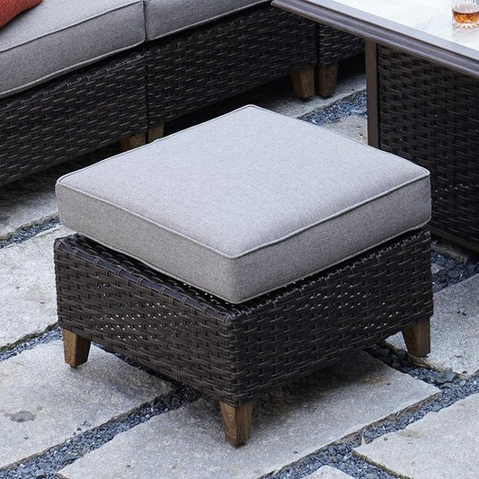 Grand patio Outdoor Furniture, Patio Wicker Sectional Sofa Modular Furniture Set Single Sofa with Thick Cushions for Deck Porch Poolside Garden (Ottoman)