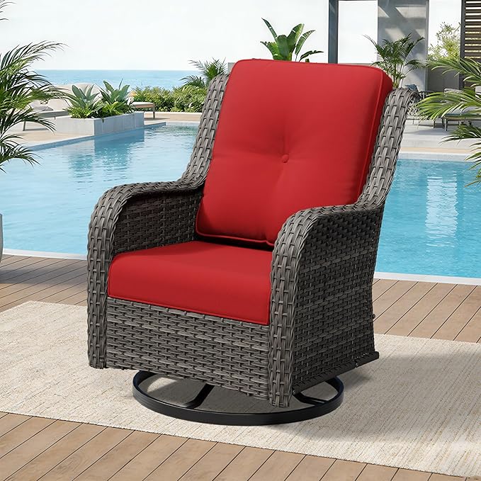 Outdoor Swivel Rocker Patio Chair - Outdoor Wicker Patio Furniture with Thickened Olefin Cushions - Photo 9