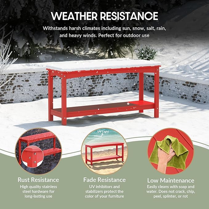WestinTrends Malibu 55" Outdoor Patio HDPE Adirondack 2-Tier Shelf Console Table, Red - Photo 4
