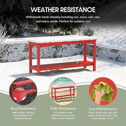 WestinTrends Malibu 55" Outdoor Patio HDPE Adirondack 2-Tier Shelf Console Table, Red