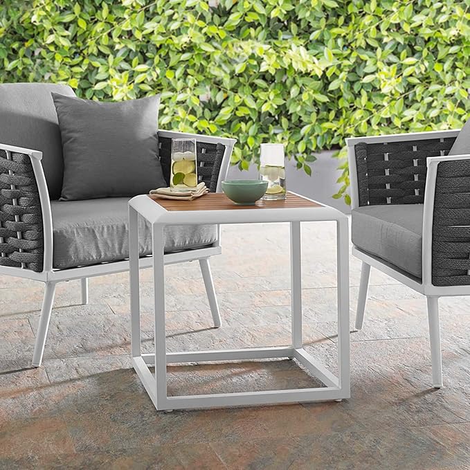 Modway Stance Outdoor Patio Contemporary Modern Wood Grain Aluminum Accent Side Table In White Natural - Photo 2