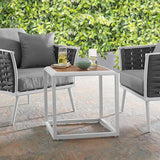 Modway Stance Outdoor Patio Contemporary Modern Wood Grain Aluminum Accent Side Table In White Natural - Photo 2