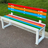 Metal Garden Bench, Outdoor Patio Park Benches, Front Porch Colorful Bench with Backrest, Slatted Chair for Poolside - Photo 1