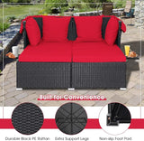 RELAX4LIFE Patio Outdoor Daybed with Canopy, Wicker Sunbed w/Cushions, 4 Pillows & 2 Retractable Side Trays - Photo 7