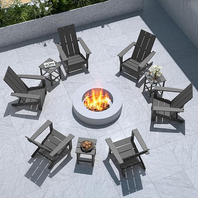9 Pieces Adirondack Chair Set Outdoor Adirondack Chair Plastic HDPE All-Weather Adirondack Chairs Outdoor Fire Pit Chairs with Table for Deck Patio Garden（Grey）