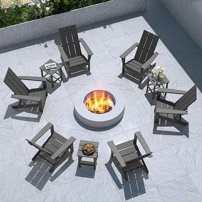 9 Pieces Adirondack Chair Set Outdoor Adirondack Chair Plastic HDPE All-Weather Adirondack Chairs Outdoor Fire Pit Chairs with Table for Deck Patio Garden（Grey）