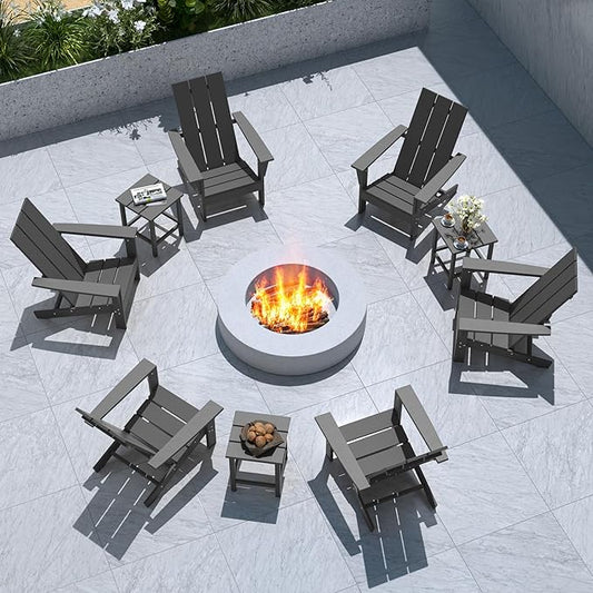 9 Pieces Adirondack Chair Set Outdoor Adirondack Chair Plastic HDPE All-Weather Adirondack Chairs Outdoor Fire Pit Chairs with Table for Deck Patio Garden（Grey）