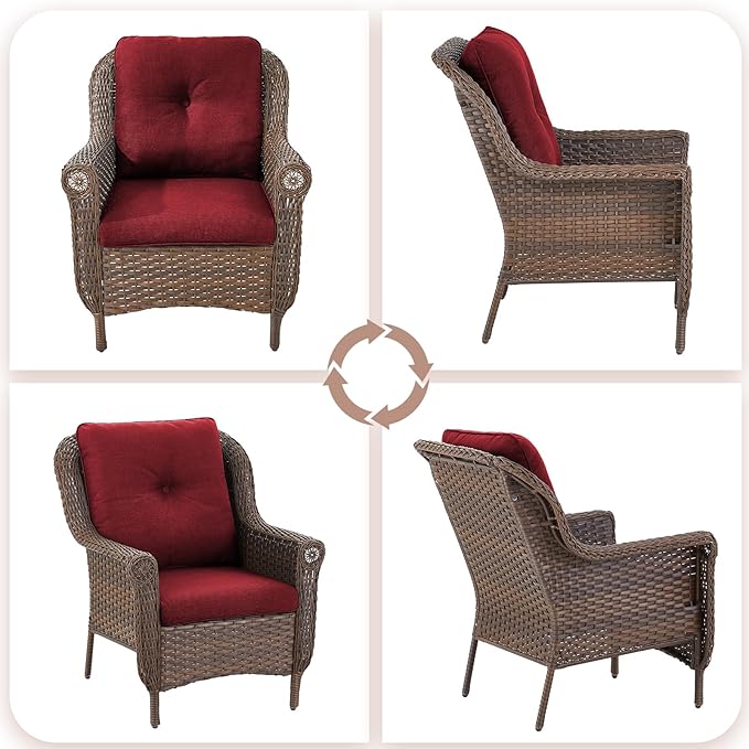 Patio Wicker Chairs Outdoor Furniture Chair - Set of 2 Outside All Weather Lawn Dining Brown Rattan Armchair with High - Photo 5