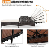 Tangkula Wicker Chaise Lounge Outdoor Set of 2, Patio Rattan Reclining Chaise with 6-Gear Adjustable Backrest - Photo 6