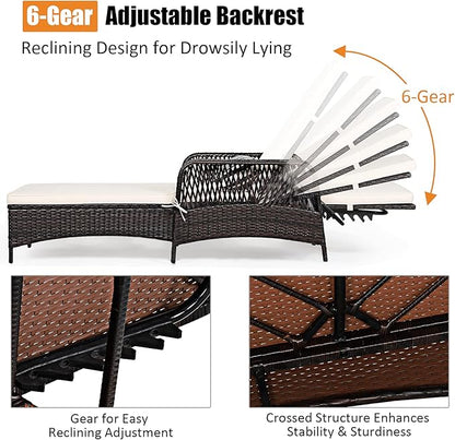 COSTWAY 2 PCS PE Rattan Chaise Lounge Chair Armrest Recliner Adjustable Pillow