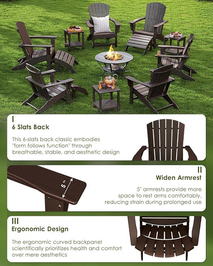 GREENVINES Adirondack Chairs Set of 4 | Wood Grain HDPE Plastic | Oversized Fire Pit Chair | All Weather | Dark Brown | Poly Lumber | for Outdoor Deck Backyard Patio Garden