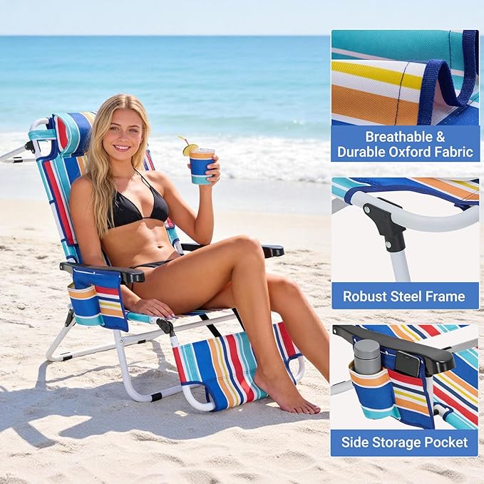 DoCred Heavy Duty Tanning Chair with Face Hole, Adjustable 5-Position Folding Chaise Lounge Chairs for Outside, Portable Lay Flat Beach Lounge Chair for Outdoor Sunbathing Beach Pool Lawn Camping