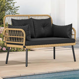 DWVO Outdoor Loveseat, Patio Wicker Furniture Set with Cushion & Adjustable Feet, Patio Couch for Garden, Balcony - Photo 1