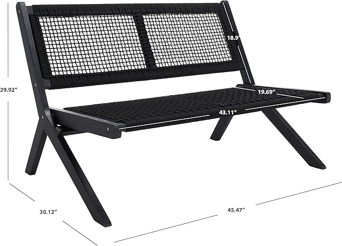 SAFAVIEH Outdoor Collection Kobina Black Acacia Wood/Black Rope Foldable Bench - Photo 3