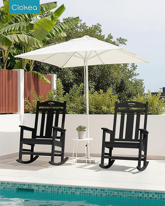 Ciokea Oversized Outdoor Rocking Chairs Set of 4, 380lbs Heavy-Duty Large Patio Rocker, High Back Cozy Porch Chairs, Weather Resistant Patio Rocking Chairs for Outside, Fire Pit, Deck, Black