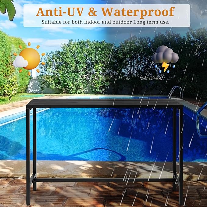 Vasitelan Outdoor Bar Table, Patio Console Pub Height Table, Weather Resistant Waterproof Top for Hot Tub, Balcony, Garden, Yard, Poolside