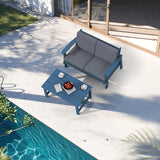 SERWALL Outdoor Loveseat, Blue Frame and Grey Cushion - Photo 9