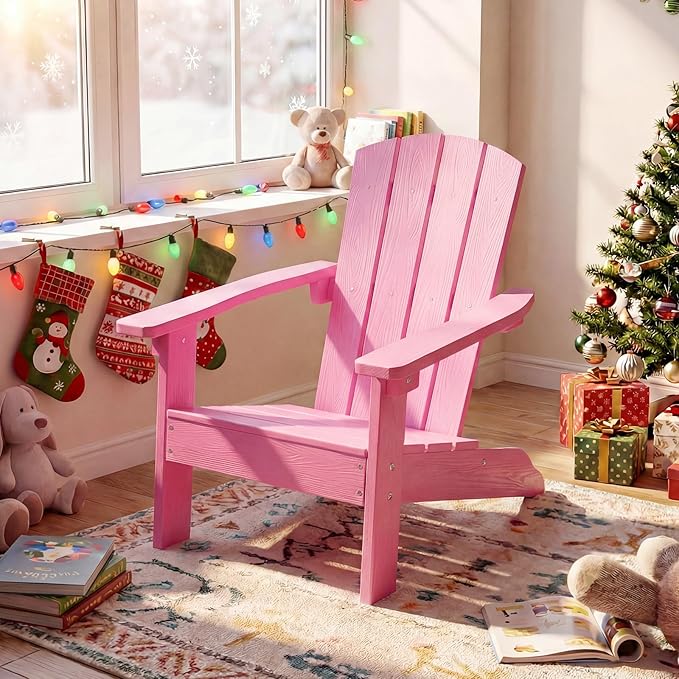 Giantex Kids Adirondack Chair, All-Weather HIPS Children's Outdoor Chair w/Ergonomic Design, Toddler Lawn Chairs for Age 3-8, Kids Beach Chair for Garden Patio Backyard (1,Pink)