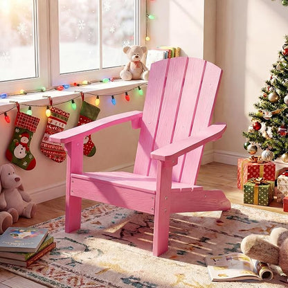 Giantex Kids Adirondack Chair, All-Weather HIPS Children's Outdoor Chair w/Ergonomic Design, Toddler Lawn Chairs for Age 3-8, Kids Beach Chair for Garden Patio Backyard (4,Pink)