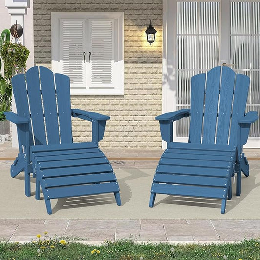 KINGYES Folding HDPE Adirondack Chairs Ottoman