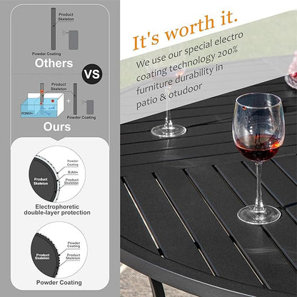 HERA'S HOUSE 42" Round Patio Table with Umbrella Hole, Outdoor Dining Table for 4, Black Metal Table for Deck Lawn Garden Backyard