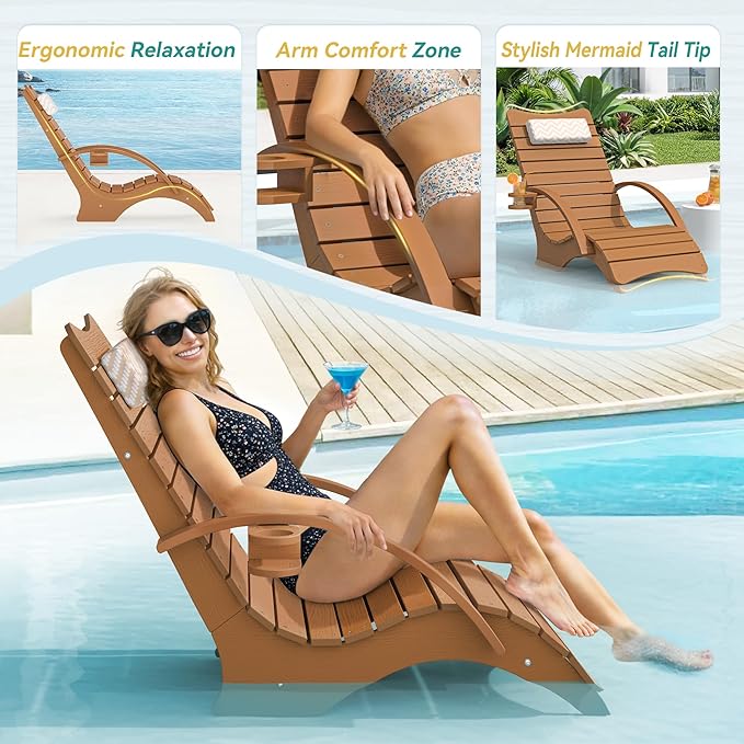 Pool Lounge Chairs Set of 4, Shallow Water 8-10 Inches Deep, HDPS Fade Resistant Pool Tanning Chair with Armrest - Photo 6