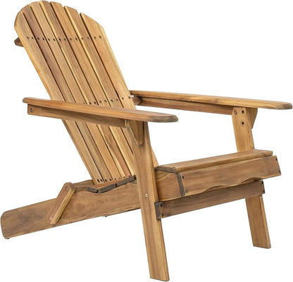 Folding Adirondack Chair Outdoor Wooden Accent Furniture Fire Pit Lounge Chairs,Foldable Design for Patio & Garden Relaxation with Slatted Back & Wide Armrests- Teak Finis