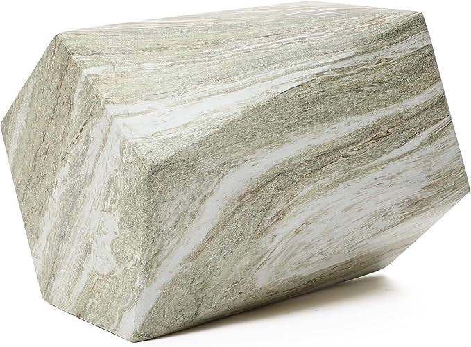 LuxenHome 18" Outdoor Side Table, Green and White Marbled Geometric Patio Side Table, Indoor Outdoor End Tables, Modern Side Tables for Outside, Garden Stool for Indoor and Outdoor