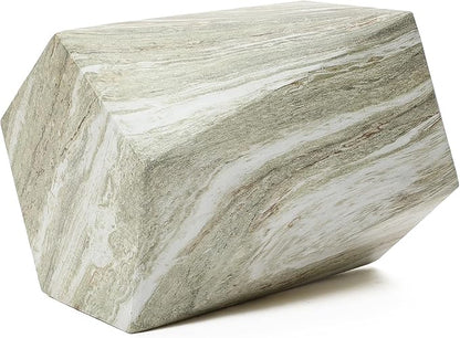 LuxenHome 18" Outdoor Side Table, Green and White Marbled Geometric Patio Side Table, Indoor Outdoor End Tables, Modern Side Tables for Outside, Garden Stool for Indoor and Outdoor