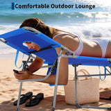 Tanning Chair with Face Hole Folding Beach Lounge Chair, 5-Position Adjustable Backrest, Pillow & Side Pocket - Photo 4