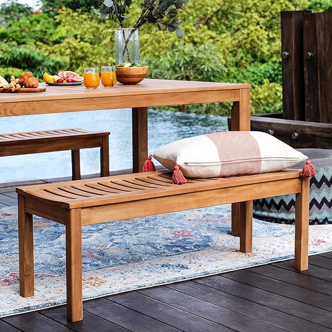 Cambridge Casual Arie 4-Foot Teak Wooden Outdoor Garden Backless Bench for Patio Furniture, Weather-Resistant, Durable and Comfortable Seating for Porch, Deck, Lawn, Backyard, and Outdoor Spaces