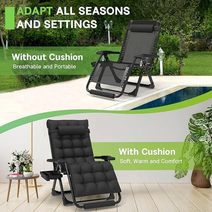 ZENPETIO 29In XL Zero Gravity Chair w/Cushion, Zero Gravity Recliner Lounge Chair for Indoor and Outdoor, Reclining Camping Chair for Lawn, Anti Gravity Chair with Cup Holder and Footrest, 440LBS