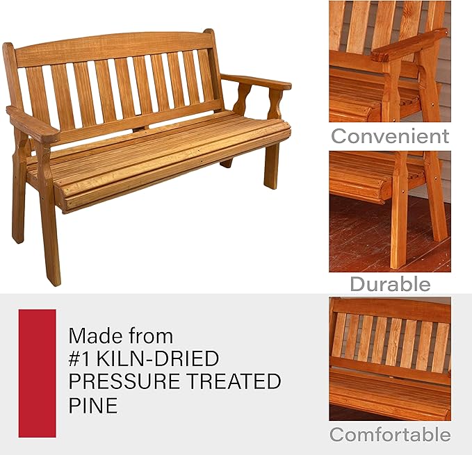 Amish Casual Outdoor Heavy Duty 800 LB Mission Pressure Treated Garden Bench(4 Foot, Cedar Stain)