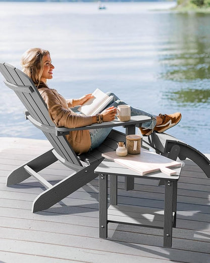 YEFU Adirondack Chairs Set of 8: Plastic Adirondack Chairs - Patio Chairs with Wood Texture - Outdoor Chair HIPS - Lawn Fire Pit Deck Porch Garden Chairs for Adults(Grey)