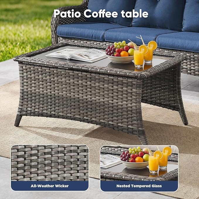 Belord 13 Piece Wicker Patio Furniture Set, Outdoor Swivel Rocker Chairs Set of 4 with Ottomans and Rattan Couch - Photo 6