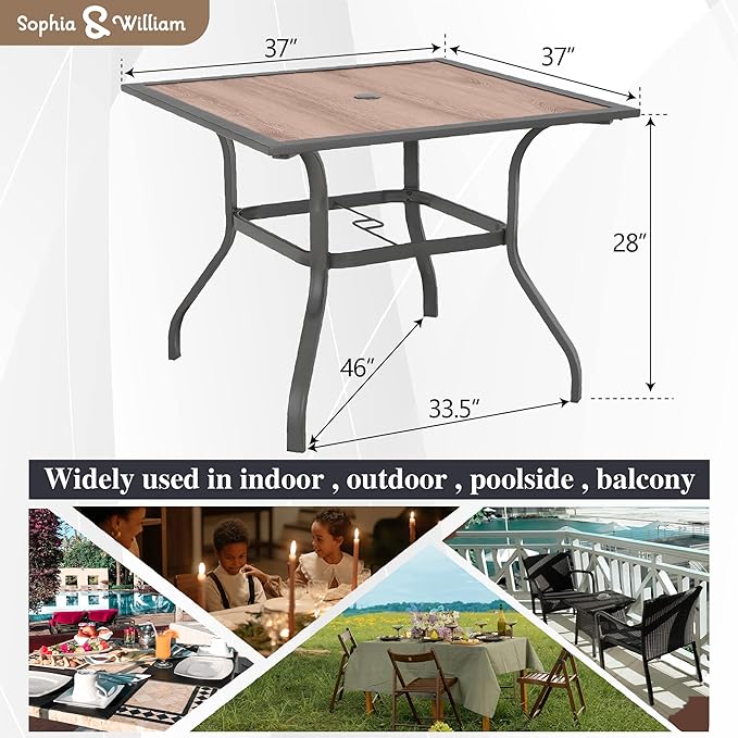 Sophia & William Square Patio Dining Table with 1.57" Umbrella Hole - Photo 3