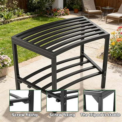 Metal Curved Fire Pit Bench Set of 4,Heavy Duty Steel Backless Benches, Weatherproof Garden Chair Seating Suitable for Backyard, Garden, Porch, and Patio (Black)