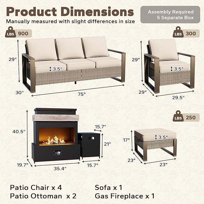 8 Pieces Metal Wicker Patio Furniture Set - 75" Sofa, Four Armchairs and Two Ottomans - Photo 2