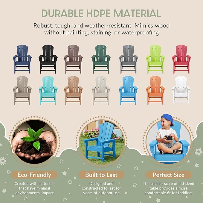 WestinTrends Malibu Kids Outdoor Adirondack Plastic Patio Chair (Set of 2), Pacific Blue